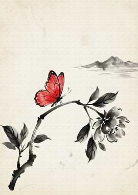 Red Butterfly on a Branch