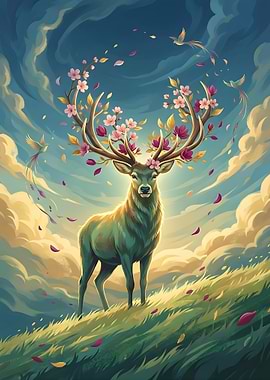 Enchanted Deer with Floral Antlers