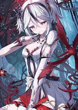 Anime Girl in White and Red Dress