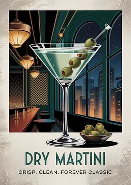 Dry Martini Art Deco Poster