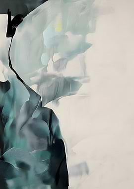 Abstract Teal and White Painting