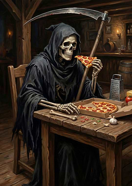 Grim Reaper Eating Pizza
