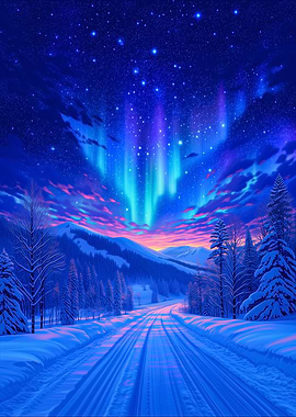 Aurora Borealis over Snowy Landscape