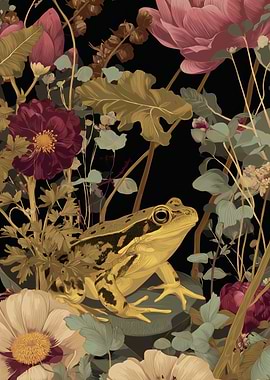 Frog in a Floral Garden