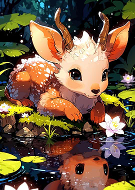 Cute Fawn Creature by Water