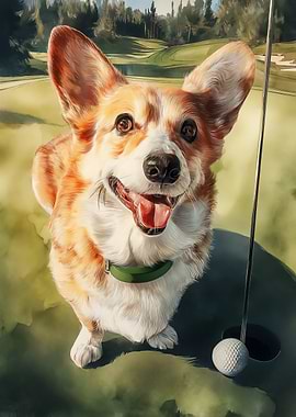 Corgi on a Golf Course