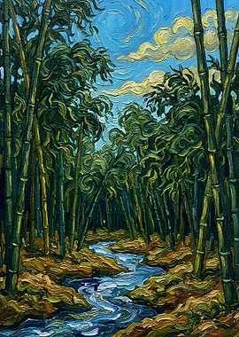 Bamboo Forest Stream Painting