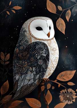 Ornate Barn Owl on Branch