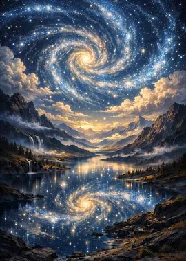 Cosmic Galaxy Reflection in Mountain Lake
