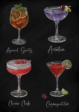 Cocktail Illustrations with Names