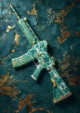 Ornate AR-15 Rifle on Textured Background
