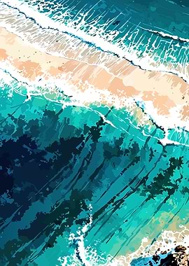 Aerial View of Ocean Waves on a Sandy Beach