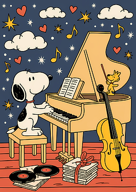Snoopy and Woodstock Play Music