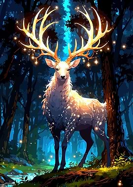 Magical Forest Deer with Glowing Antlers