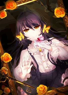 Anime Girl with Roses and Key