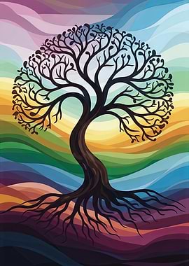 Tree of Life with Rainbow Background