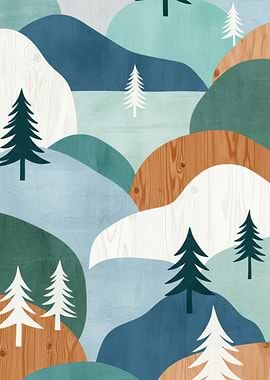 Abstract Mountain Landscape with Trees