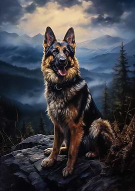 German Shepherd on a Mountain