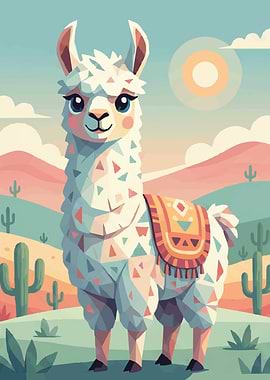 Cute Llama in Desert Landscape