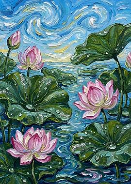 Impressionist Lotus Pond Painting