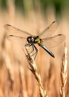 Dragonfly on a wheat stalk
