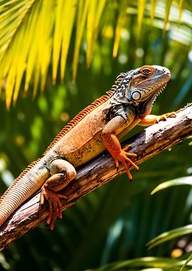 Orange Iguana on a Branch