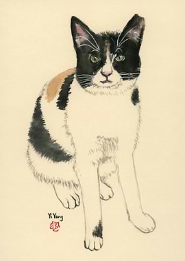 Calico Cat Painting with Signature