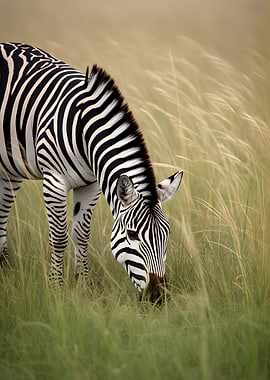 Zebra grazing in tall grass