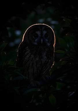 Silhouette Owl in Backlit Foliage