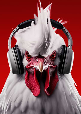 Rooster with Headphones