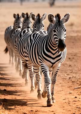 Zebras walking in a line