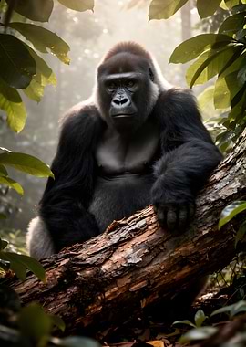 Gorilla sitting on a tree branch