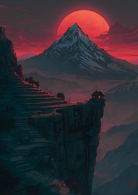 Mystical Mountain Cabin at Sunset