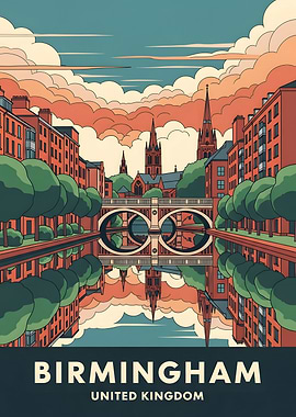 Birmingham Skyline with Canal Reflection