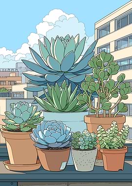 Succulent plants on a balcony