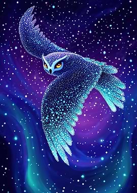 Cosmic Owl in Starry Night Sky