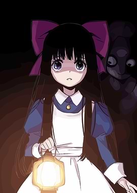 Girl with Lantern and Shadow Figure