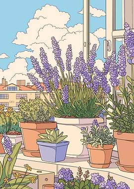 Balcony Garden with Lavender and City View