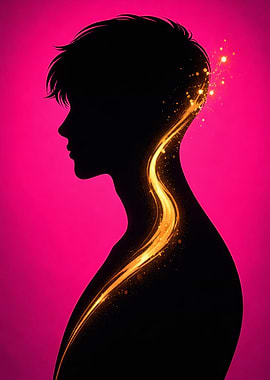 Silhouette with Golden Energy Stream portrait