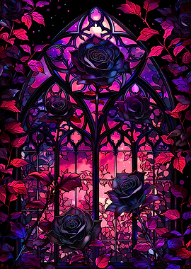 Gothic Roses Stained Glass Window