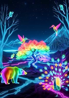 Neon Fantasy Forest Scene