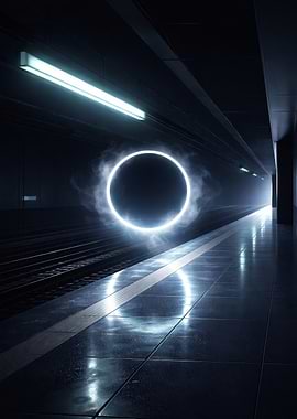 Mysterious glowing portal in subway