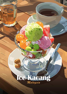 Ice Kacang Dessert with Tea and Coffee