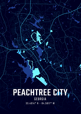 Peachtree City Georgia Midnight City Map