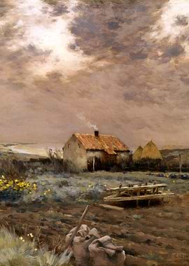 Rural Landscape with Cottage and Haystacks