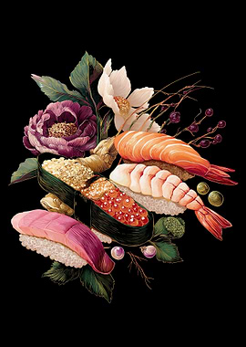 Elegant Sushi and Floral Arrangement
