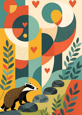 Badger in a Geometric Nature Scene
