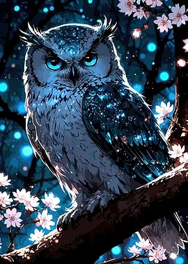 Enchanted Owl in Cherry Blossoms
