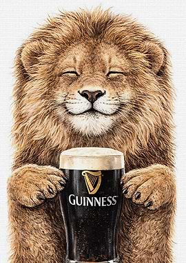 Lion holding a Guinness beer