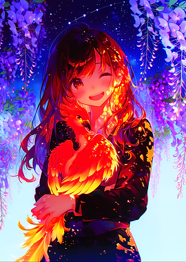 Anime Girl Holding a Phoenix